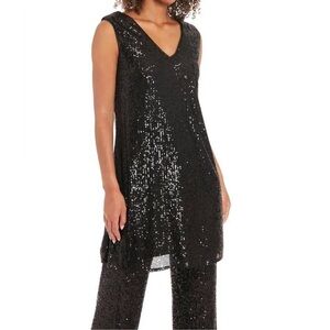 Muse by Maggy London Tribeca Sequin V-Neck Tunic Top Black Size 12 NWT